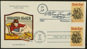 U.S. Used #2010 20c Horatio Alger 1982 Collins First Day Cover (FDC)