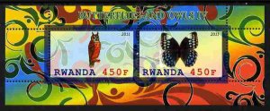 RWANDA - 2011 - Butterflies & Owls #4 - Perf 2v Sheet - MNH - Private Issue