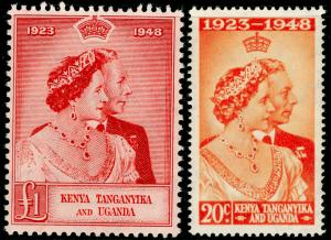 KENYA UGANDA TANGANYIKA SG157-158, ROYAL SILVER WEDDING set, NH MINT. Cat £51.