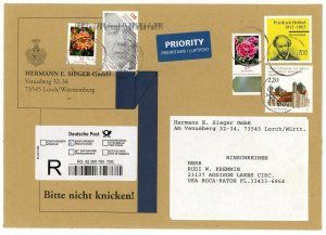 Germany to USA Deutsche Post Registered Airmail Priority Commercial Cover