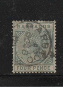 BARBADOS #65  1885  4p   QUEEN VICTORIA    F-VF  USED   g