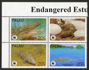 Palau Scott 323 MNHOG Block of 4 - 1994 Estuarine Crocodile - SCV $3.50