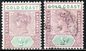 1898 Gold Coast Sg 26 ½d dull mauve and green Mounted Mint/Used Pair