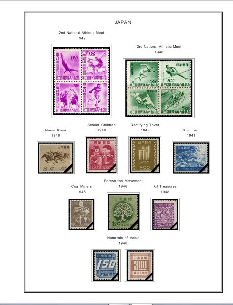 COLOR PRINTED JAPAN 1941-1950 STAMP ALBUM PAGES (38 illustrated pages)