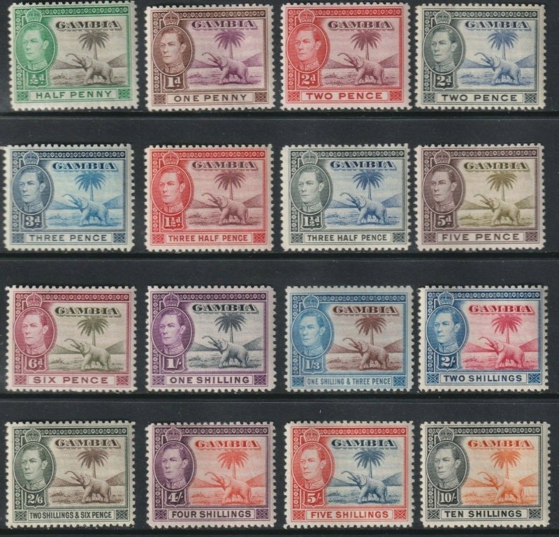 Sc# 132 / 143 Gambia 1938 - 1946 KGVI / Elephant complete set ML-MH CV $99.40