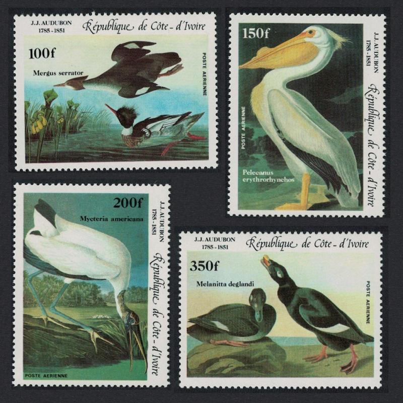 Ivory Coast Mergansers Pelican Stork Scoters Birds J.J. Audubon 4v SG#839-842