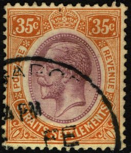 Straits Settlements #196  Used - King George V 35c orange & violet die 2 (1921)