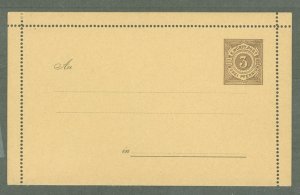 Wurttemberg  1890 3pf brown letter card; clean, edges not stuck