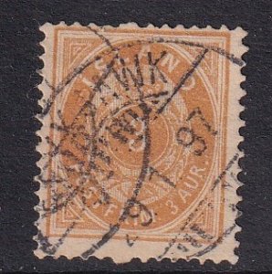 Iceland    #15   used    1896  numerals   3a  orange  small 3