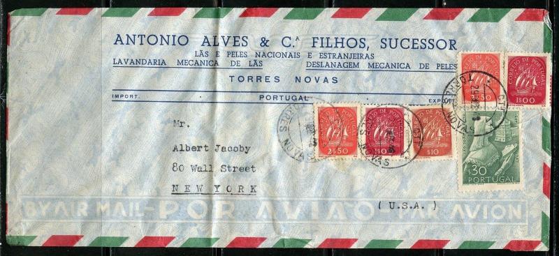 PORTUGAL 1948  COVER TO  NEW YORK GREAT FRANKING COVER WAS FOLDED 