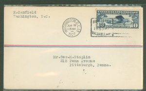 US C10 1927 10c Lindbergh 'Spirit of St. Louis' single on an addressed uncacheted FDC with a June 18 Washington DC ...