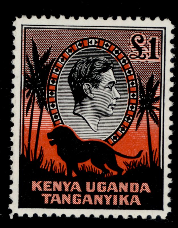 KENYA UGANDA TANGANYIKA GVI SG150b, £1 black and red, NH MINT. Cat £18.