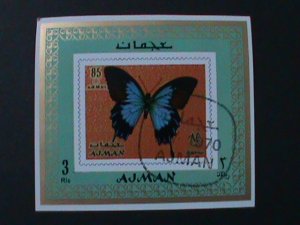 AJMAN-1970-COLORFUL BEAUTIFUL LOVELY BUTTERFLY-CTO-IMPERF-S/S VF-FANCY CANCEL