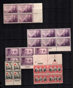 United States 702 - 703 737 - 739 Cat $ 25.00 plate blocks MNH