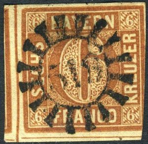 Germany 1849 Bavaria 6K Brown Scott #3 VFU M426  ⭐⭐⭐⭐⭐⭐