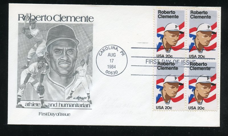 US 2097 Roberto Clemente, Baseball Pittsburgh  Blk ADDR Artmaster cachet FDC