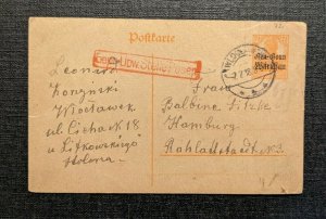 1918 Wloclawek Austria Postal Stationary Postcard Cover to Hamburg Overprint