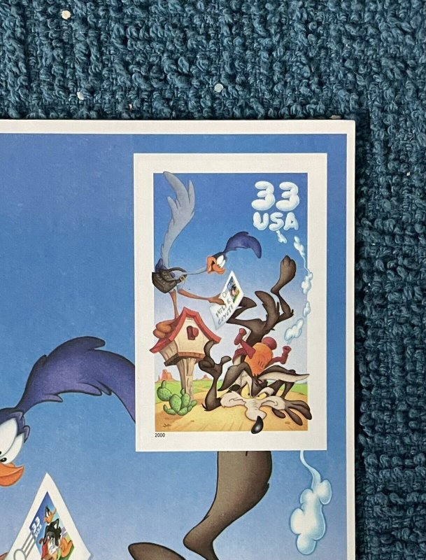Scott #3392, 33c Roadrunner & Coyote, Looney Tunes, IMPERF sheet/10, Self-adh