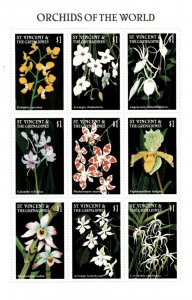 St. Vincent 1997 SC# 2493 Orchids of the World, Flower - Sheet of 9 Stamps - MNH