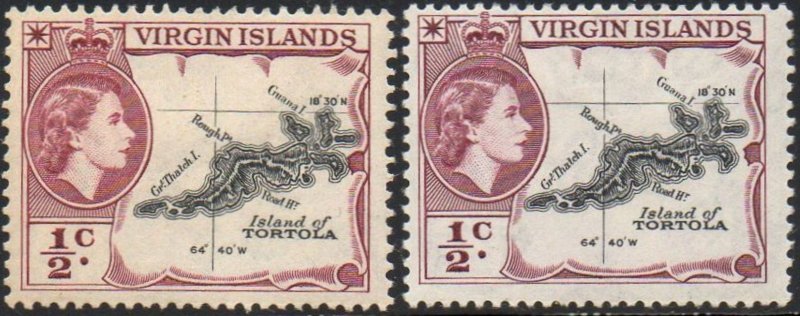 British Virgin Islands 1956 & 1960 ½c Map of Tortola (both shades) MH