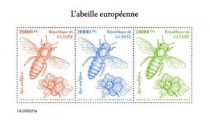 Guinea - 2020 European Honey Bee - 3 Stamp Sheet - GU200221a