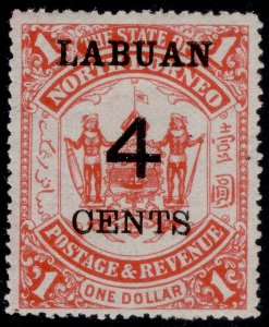 NORTH BORNEO - Labuan QV SG75, 4c on $1 scarlet, M MINT.