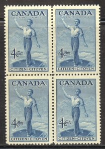 Canada Scott 275 MNHDG Block of 4 - 1947 Canadian Citizenship Issue - SCV $1.00