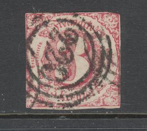 Thurn & Taxis Sc 53 used 1862 3kr rose Numeral, sound & F-VF