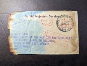 1954 New Zealand Airmail Crash Cover Wellington to The Strand London OHMS