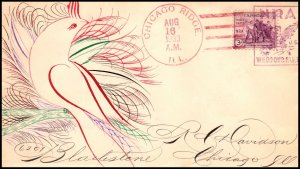 16 Aug 1933 Scott 732 Spencerian Penmanship Cover With Color Dove RC Davidson