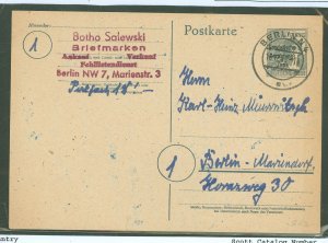 Germany/Berlin (9N)  Postal card from East to West Berlin 16-12-48