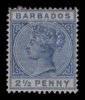 Barbados Scott #62 MH OG Queen Victoria 2 1/2 Penny BV $150.00 Year 1882