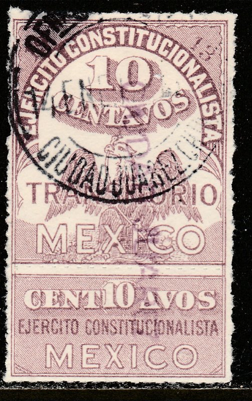 MEXICO 350a, 10¢ EJERCITO REVOLUTIONARY ISSUE WITH CUPON. USED. F-VF. (920)