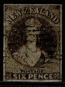 NEW ZEALAND QV SG85, 6d black-brown, USED. Cat £300.