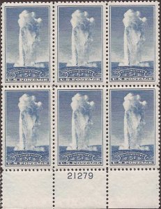 US Stamp 1934 5c Parks Old Faithful Plate Block of 6 Stamps MNH #744