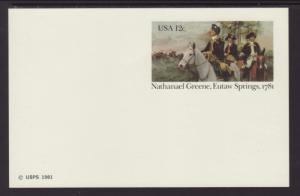 US UX90 Nathaniel Greene,Eutaw Springs Postal Card Unused