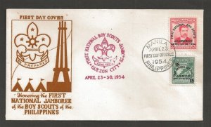 1954 Philippines Boy Scouts First National Jamboree FDC thermograph