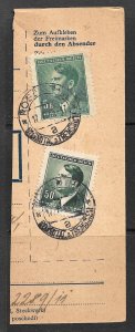 BOHEMIA AND MORAVIA 1944 HITLER HEADS on Parcel Card Half ROSENTHAU