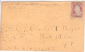 United States Vermont North Clarendon c1854 ms  3c Washington 1851 Issue   Ed...