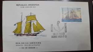 D)1976, ARGENTINA, FIRST DAY COVER, ISSUE, NAVY DAY, SCHOON RÍO DE LA PLATA