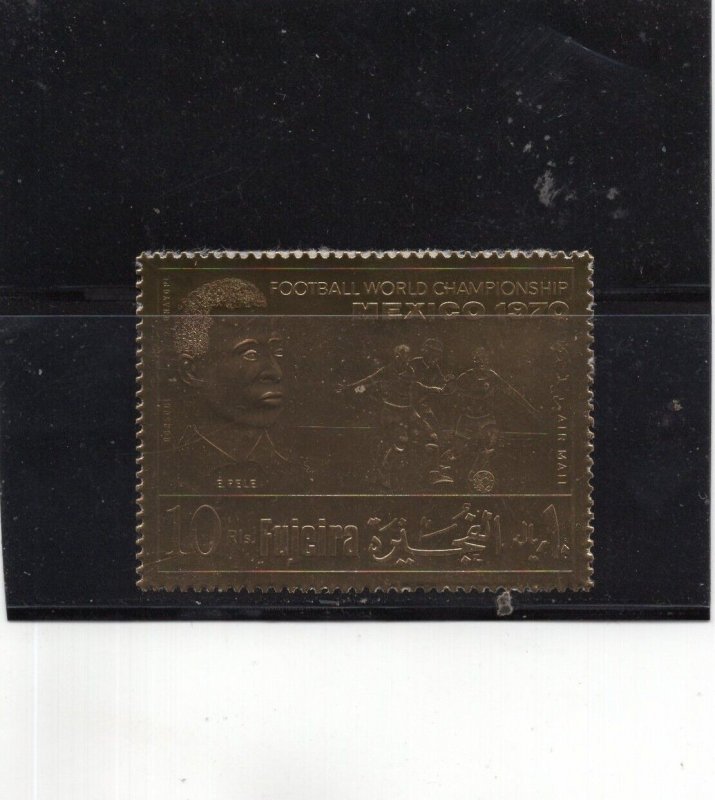 FUJEIRA 1970 SOCCER WORLD CUP MEXICO/PELE 1 STAMP ON GOLD FOIL PERF. MNH 