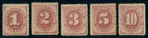 US #J22-6, 1¢ - 10¢ bright claret Postage Dues, og, hinged, F/VF+, Scott $395.00