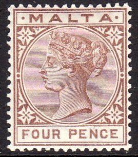 1885 Malta QV Queen Victoria 4 pence issue Wmk 2 MMHH Sc# 12 $13.00