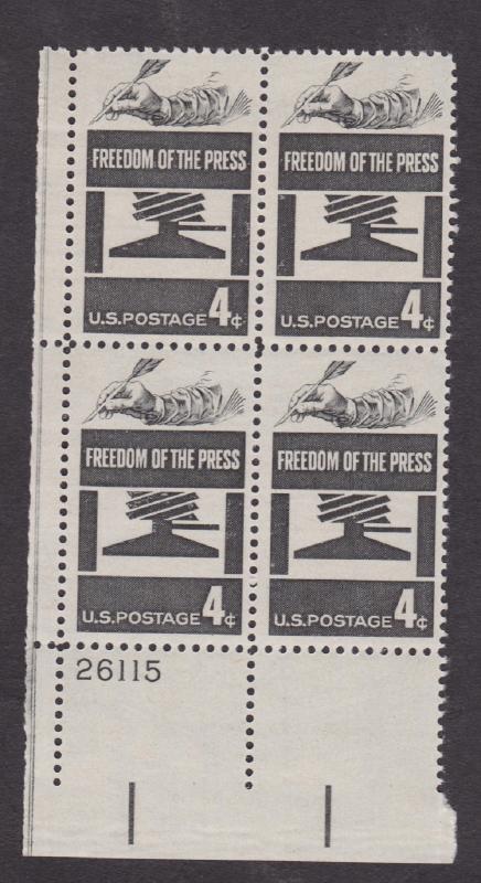 1119 Freedom of the Press MNH Plate Block LL