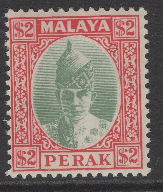 MALAYA PERAK SG120 1940 $2 GREEN & SCARLET MTD MINT