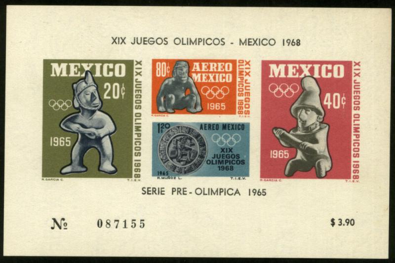 MEXICO C310a, 1st Pre-Olympic Issue - 1965 Souvenir  MINT NO GUM (AS ISSUED) VF