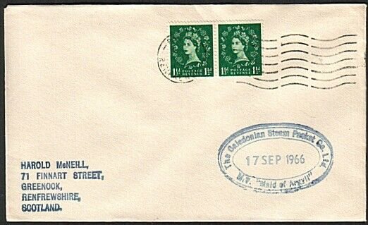 GB SCOTLAND CLYDE STEAMER 1966 cover MAID OF ARGYLL cachet..................x991