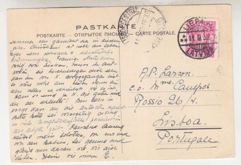 LATVIA, 1935 Postal Card, 20s. Liepaja to Lisbon, Portugal.