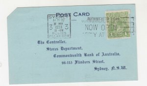 AUSTRALIA, KGV 1d. Green, Postal Card,1933 Commonwealth Bank, Pay Envelope Order