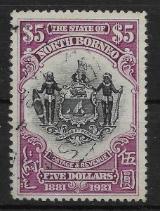 NORTH BORNEO SG302 1931 ANNIVERSARY $5 BLACK & PURPLE USED